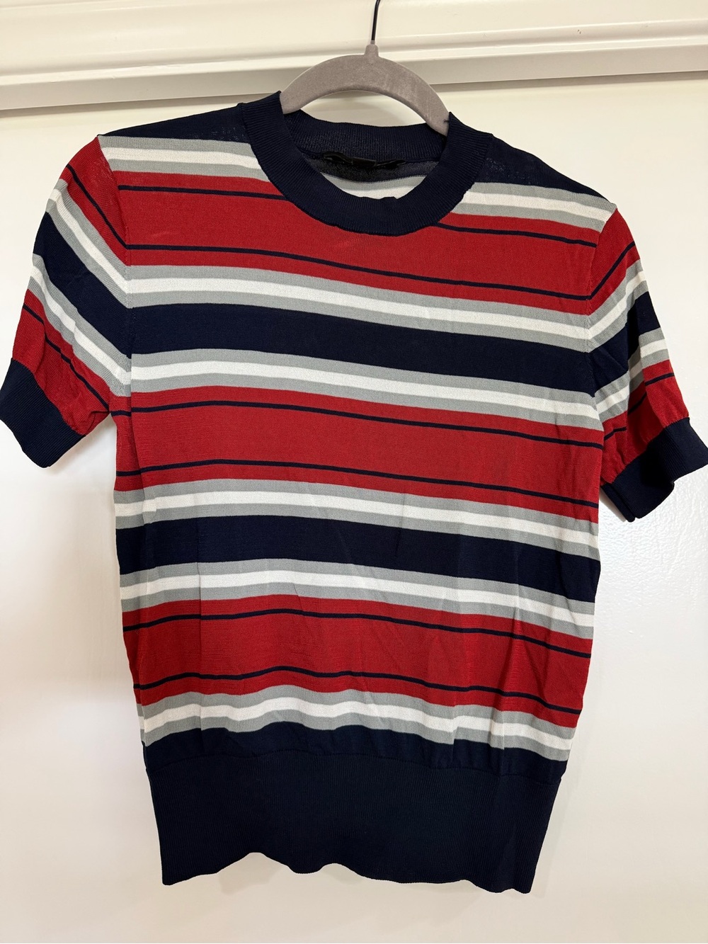Women’s Red, Navy & White Stripe Short-Sleeve Knit Shirt Size M